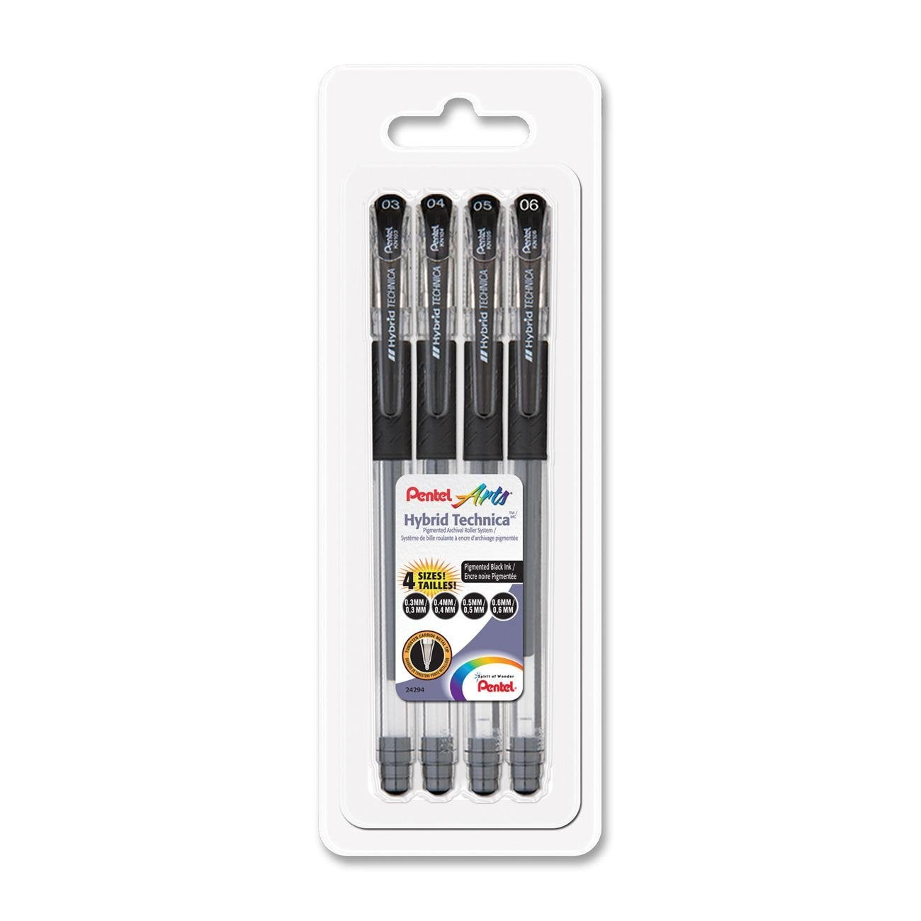 Pentel Arts Hybrid Technica Gel Pen, Black Ink, 4-Pack (Kn103456Bp4)