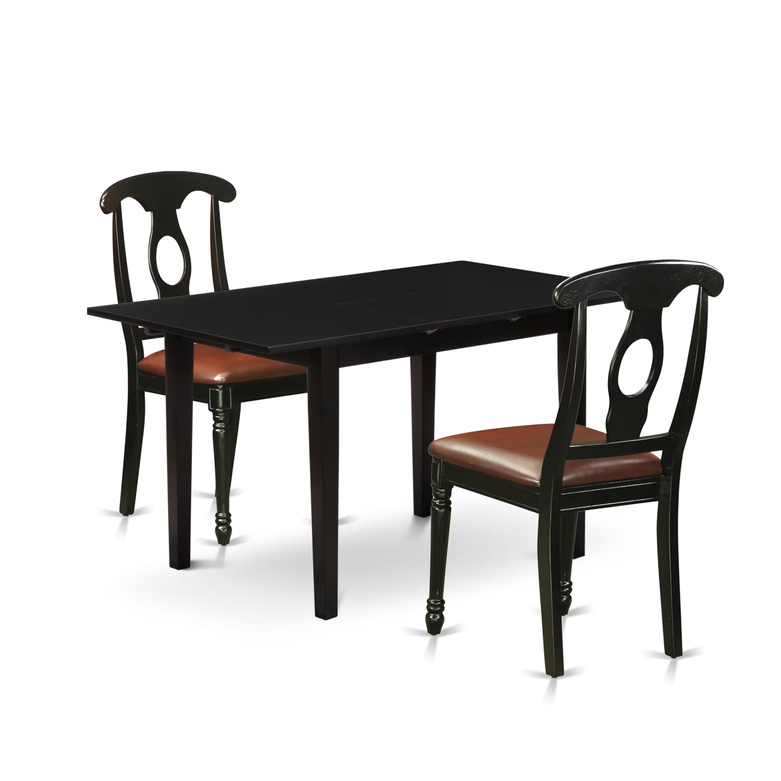 East West Furniture Noke3-Blk-Lc 3 Piece Dining Table Set Contains A Rectangle Dining Room Table With Butterfly Leaf And 2 Faux Leather Upholstered Chairs, 32X54 Inch, Black