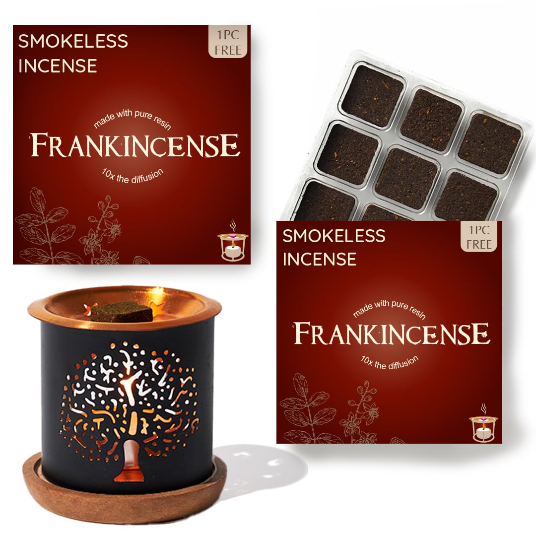 Benzoin Incense Bricks & Flower of Life Exotic Incense Burner by Aromafume | 2 Trays x 9 Bricks | Styrax Extract, Native to Indo