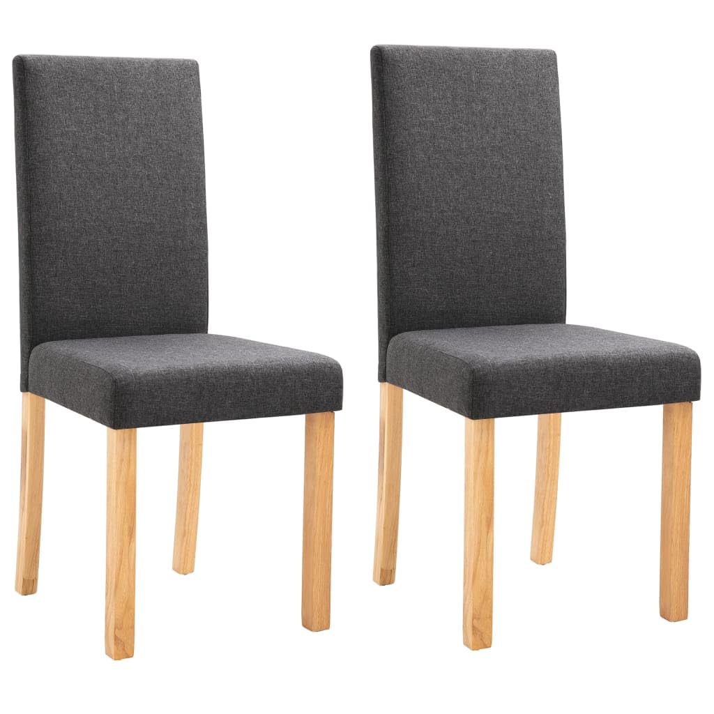 vidaXL 2 pcs Set - Classic Design Dining Chairs - Comfortable Upholstered Seat - Dark Gray Fabric - Sturdy Rubber Wood Frame - Home Dining Room Furniture