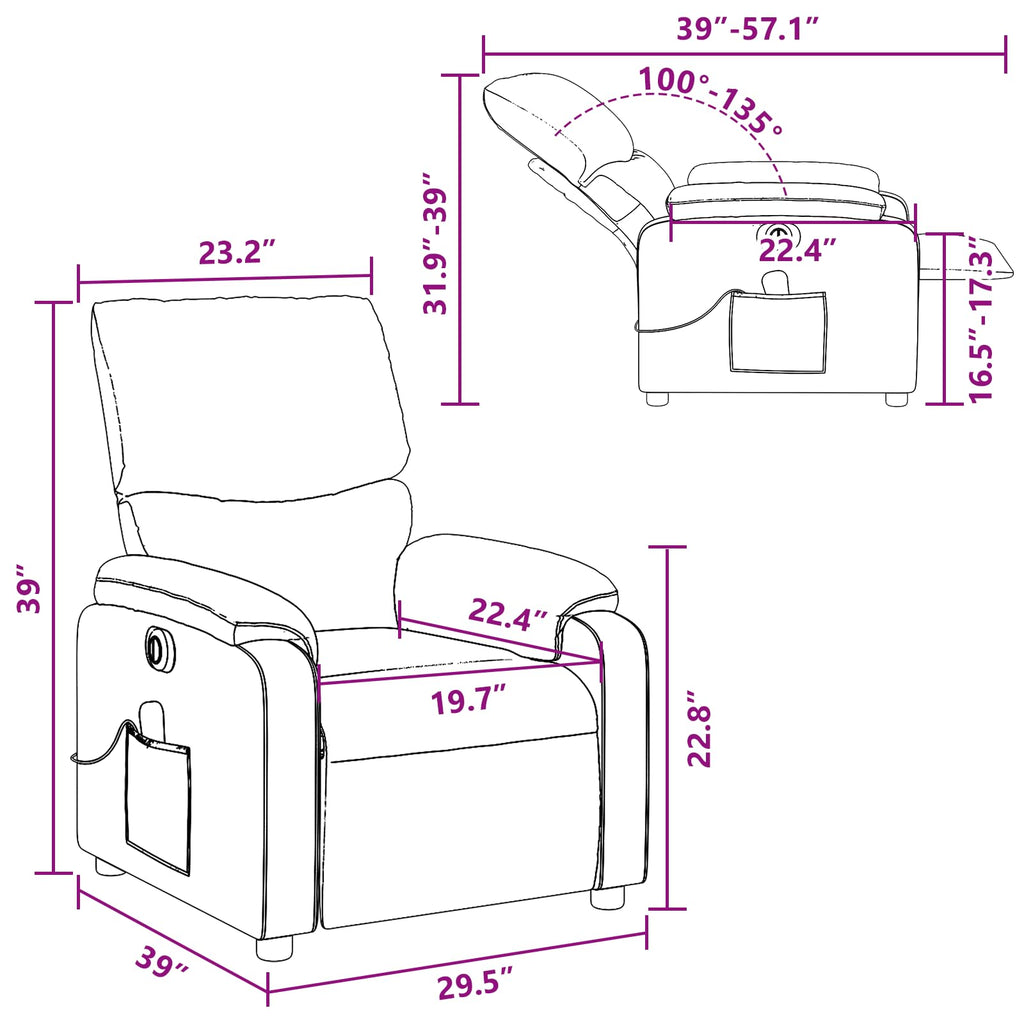 vidaXL Fabric Massage Recliner Chair for Living Room, Home Theater, 6-Point Vibration Massage, Adjustable Back & Footrest, Side Pocket, Dark Green