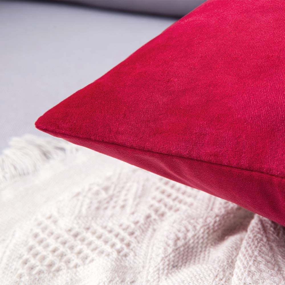 Miulee Velvet Pillow Cover Christmas Decorative Square Pillowcase Soft Solid Cushion Case For Sofa Bedroom Car 12 X 20 Inch Red