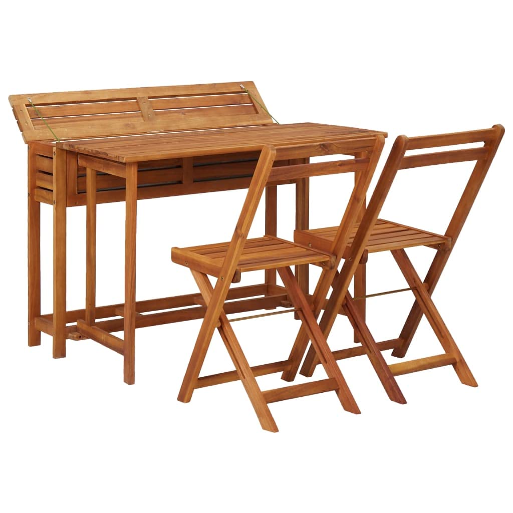 vidaXL Solid Acacia Wood Garden Planter Table with 2 Foldable Bistro Chairs - Thumbnail 2