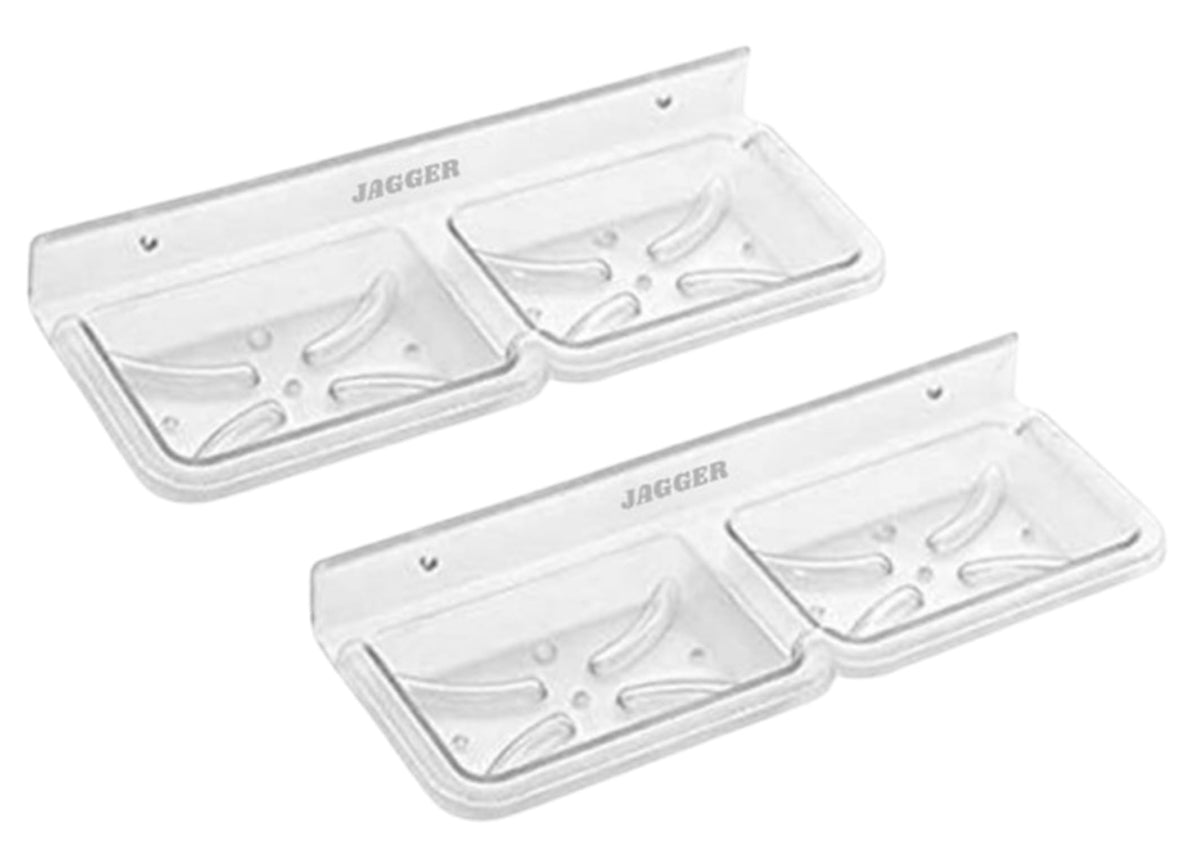 JAGGER JAG362 Unbreakable ABS Double Soap Dish Wall Mounted Stand/Holder [ Pack of 2 ] (White [ Square ])