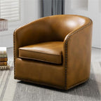 Comfort Pointe Tyler Camel Brown Faux Leather Swivel Arm Chair with Nailhead Trim