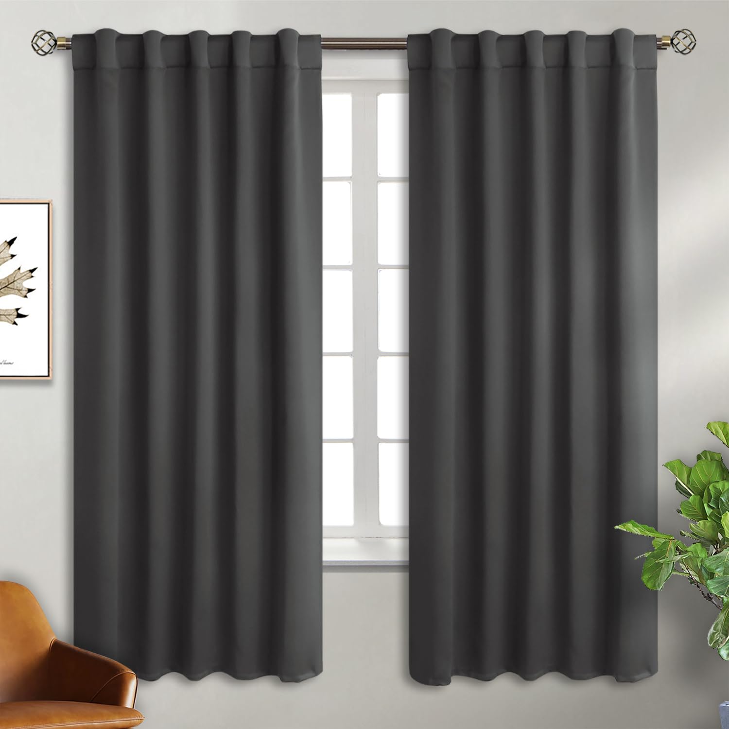 Bgment Grey Curtains For Living Room 72 Inch Length 2 Panels - Thermal Insulated Curtains For Bedroom Rod Pocket And Back Tab Room Darkening Curtains, 42 X 72 Inch, Dark Grey