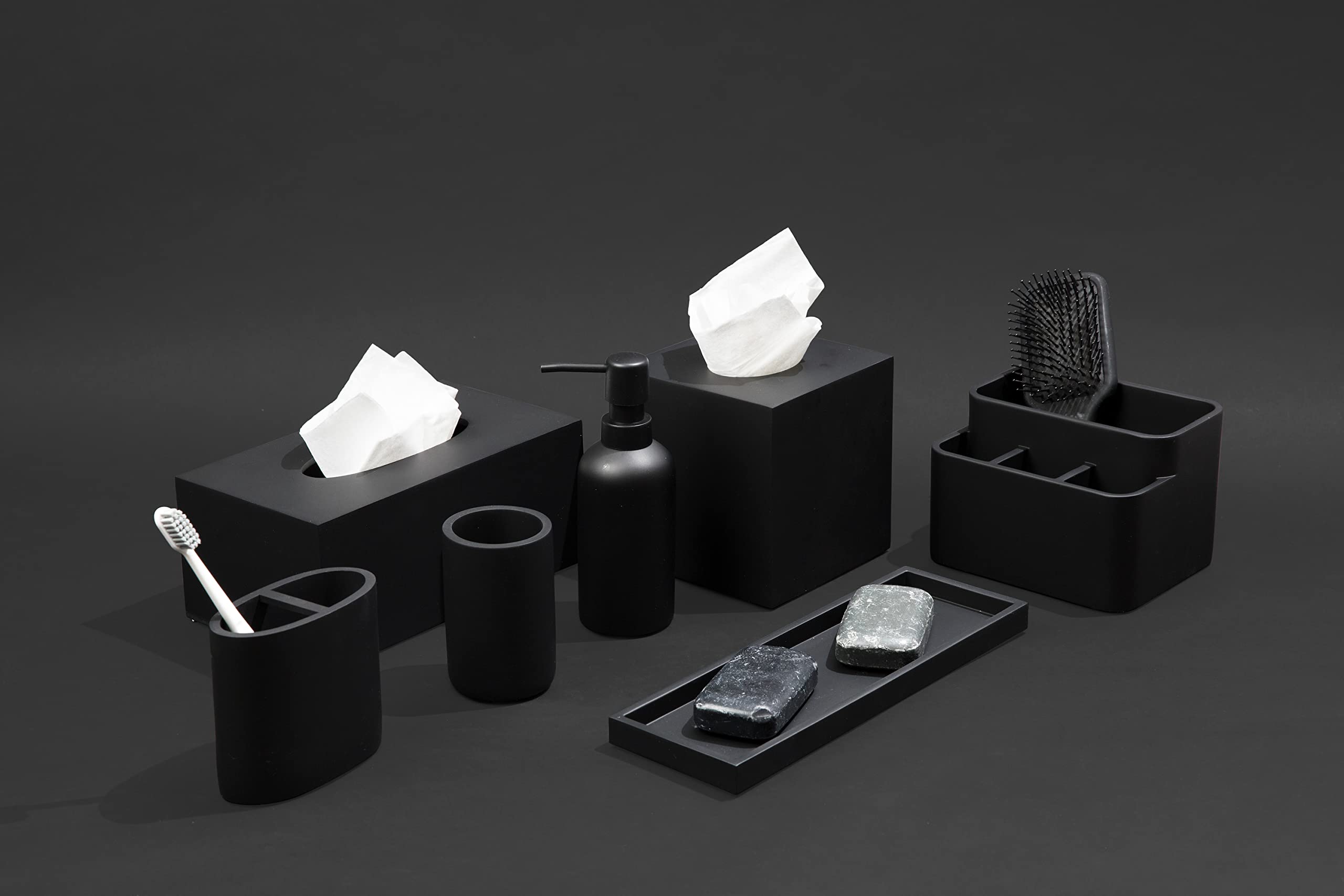 Essentra Home Matte Black Soap Dispenser 10 Fl Oz / 300Ml | Modern Bathroom Countertop Soap Dispensers | Refillable Pump Dispens