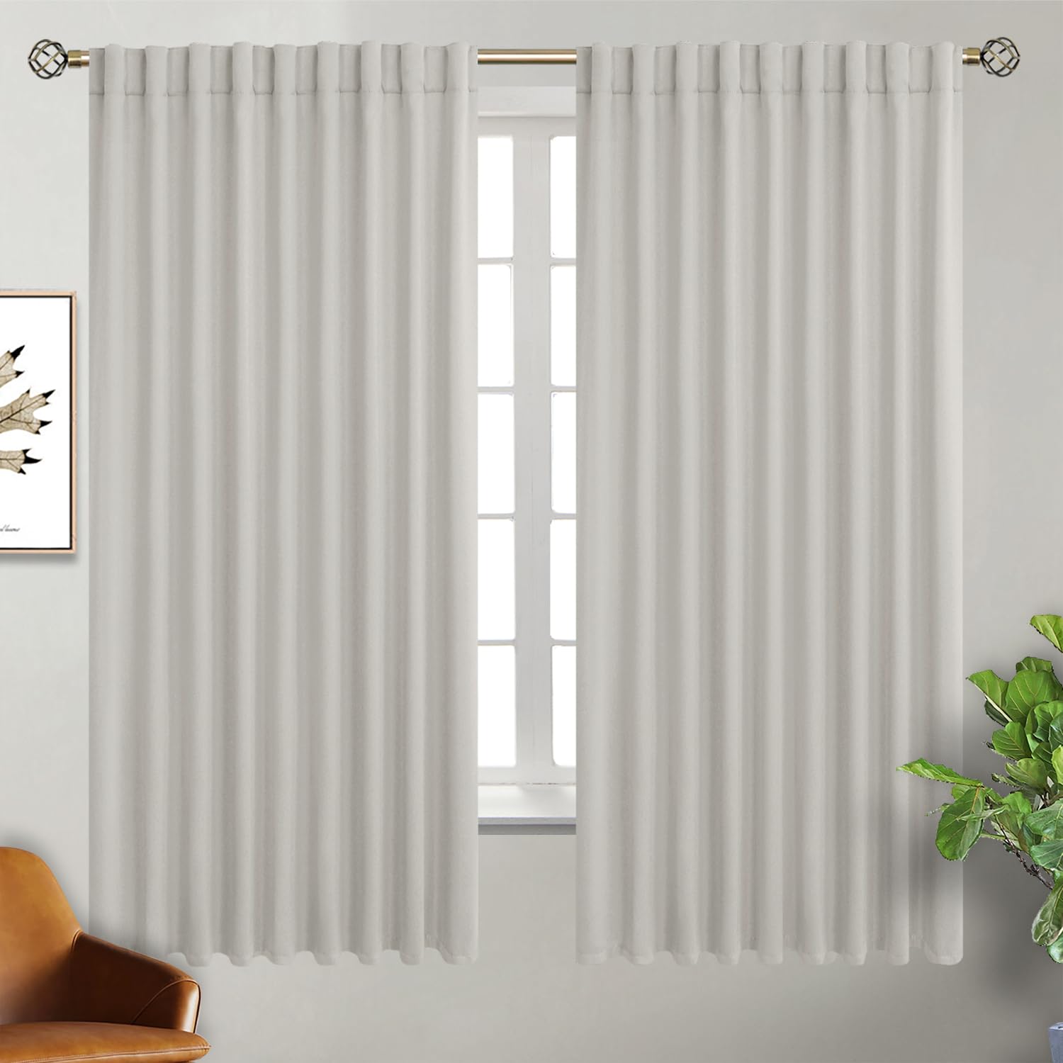 Bgment Wide Blackout Curtains 63 Inch - Rod Pocket And Back Tab Thermal Insulated Room Darkening Curtains For Living Room, 70 X