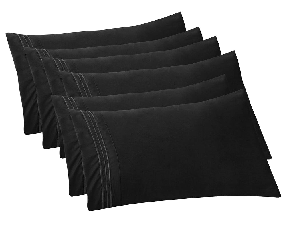 Elegant Comfort 6-Pack Solid Pillowcases 1500 Thread Count Egyptian Quality - Easy Care, Smooth Weave, Wrinkle And Stain Resistant, Easy Slip-On, 6-Piece Set, King Pillowcase, Black