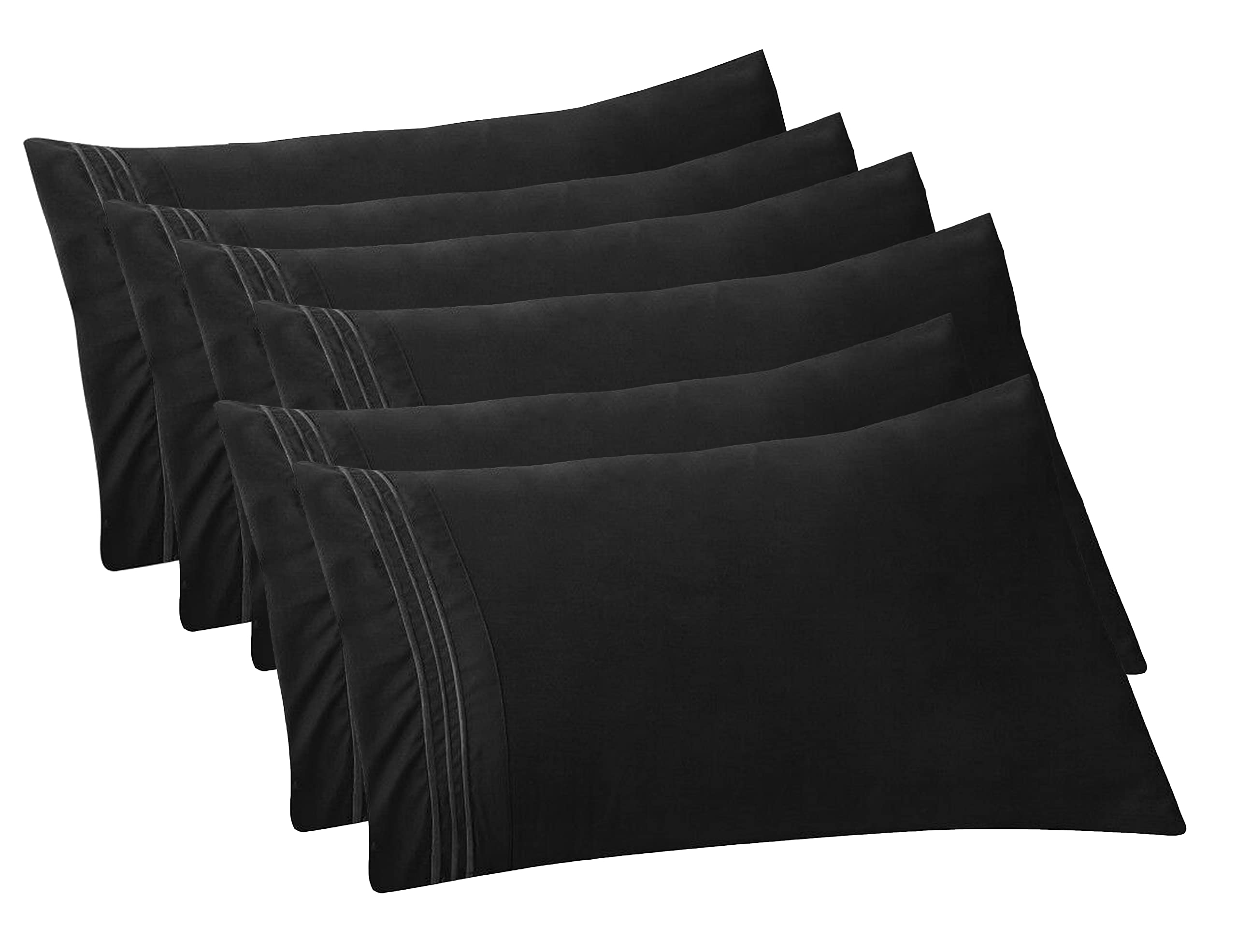 Elegant Comfort 6-Pack Solid Pillowcases 1500 Thread Count Egyptian Quality - Easy Care, Smooth Weave, Wrinkle And Stain Resistant, Easy Slip-On, 6-Piece Set, King Pillowcase, Black