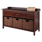 Winsome Wood Adriana 4-Pc Storage Bench with 3 Foldable Woven Baskets - Walnut