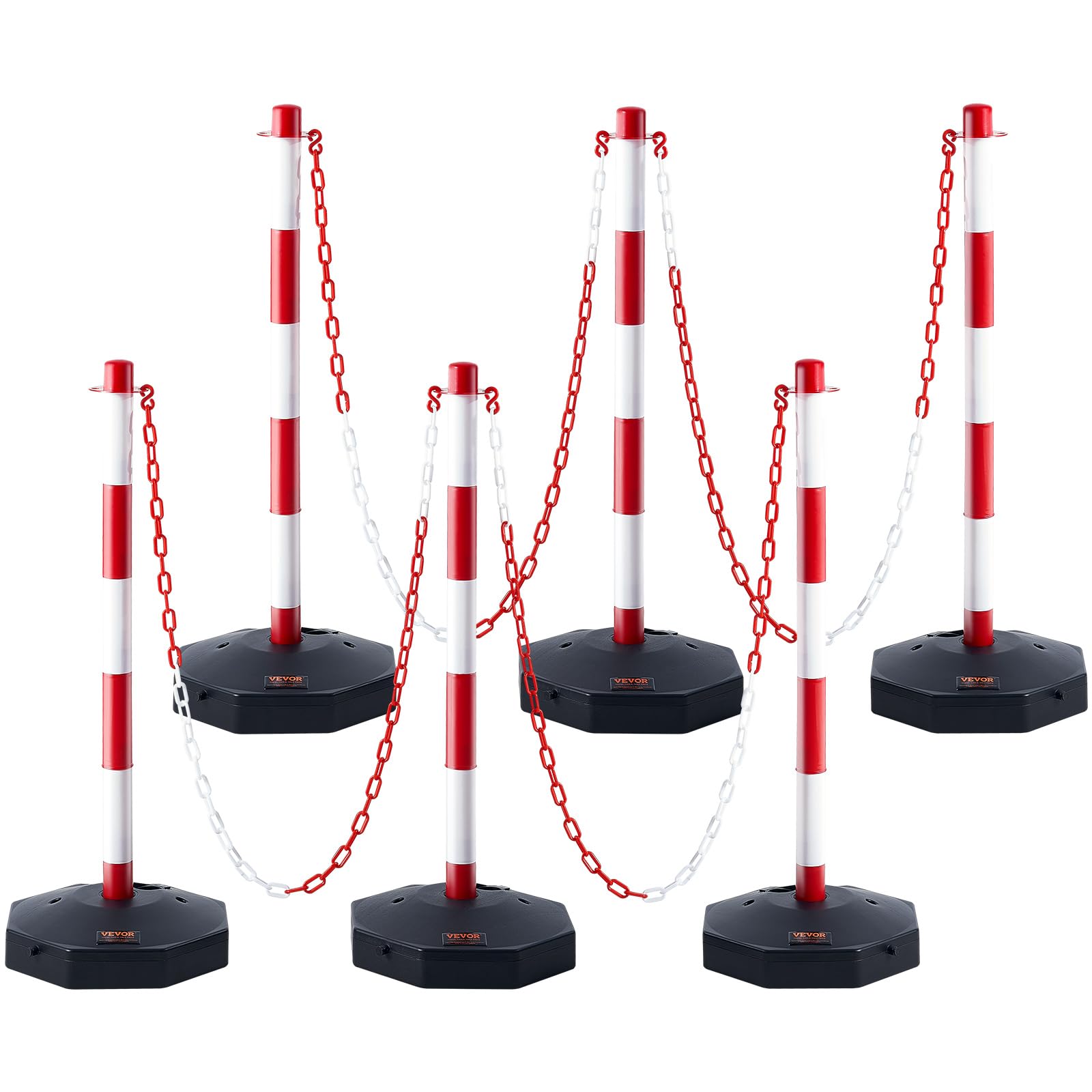VEVOR Adjustable Traffic Delineator Post Cones, 6 Pack, Traffic Safety Delineator Barrier with Fillable Base 6.6FT Chain, for Tr