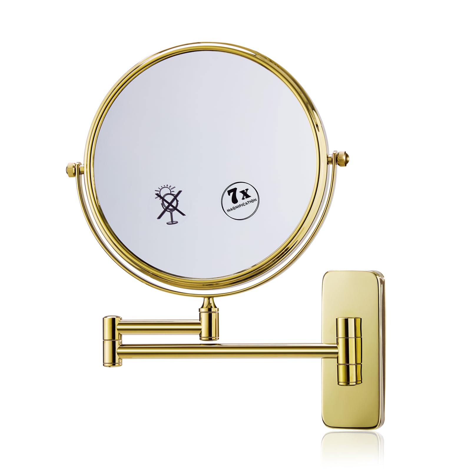 Nicesail Gold Makeup Mirror Wall Mounted, 7X Magnifying Mirror Gold Vanity Mirror for Bathroom Wall Extendable Swivel, Gold Fini