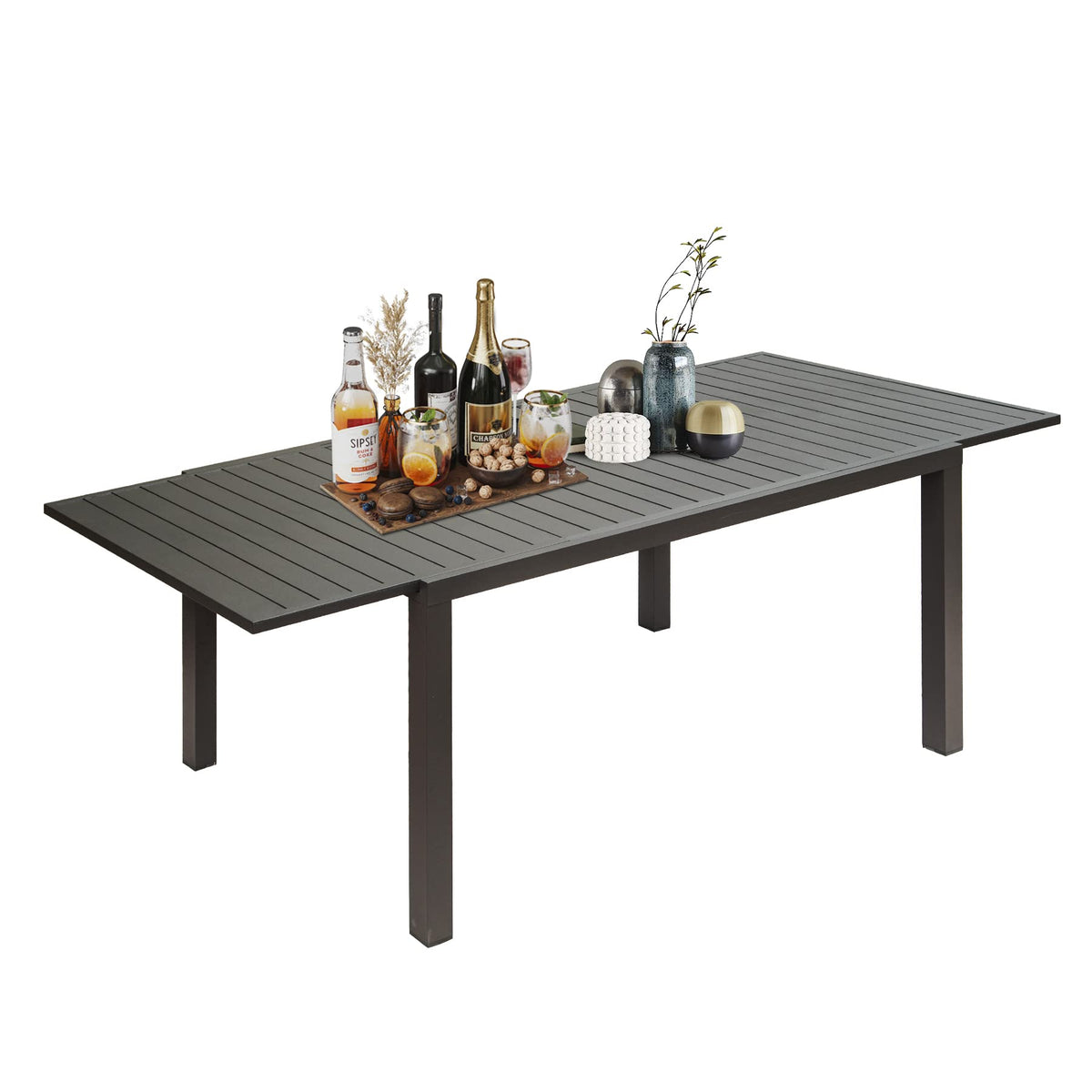 Domi Patio Dining Expandable Table, Metal Aluminum Outdoor Table For 6-8 Person Rectangular Table For Garden Lawn Porch Bistro