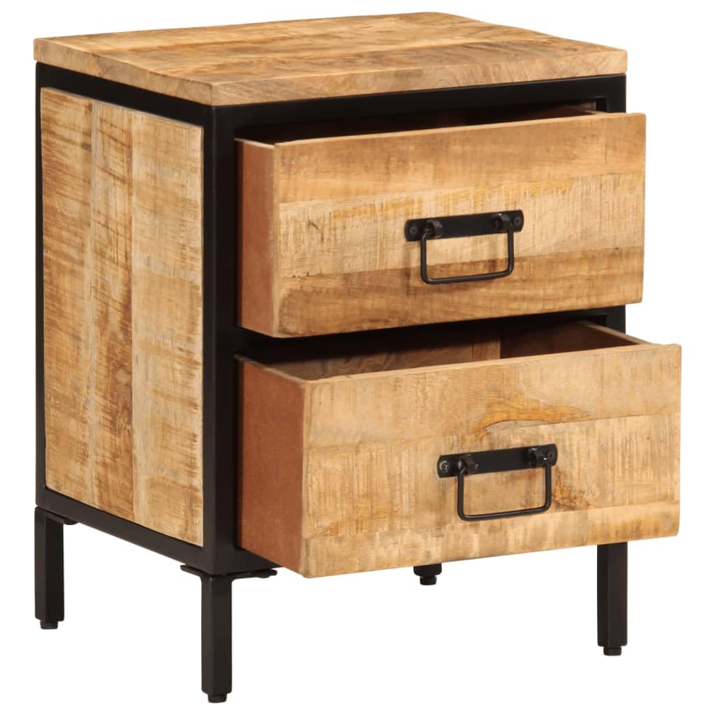 vidaXL Bed Cabinet with 2 Drawers - Solid Rough Mango Wood Nightstand, Brown 15.7&quot;x13.8&quot;x20.9&quot;