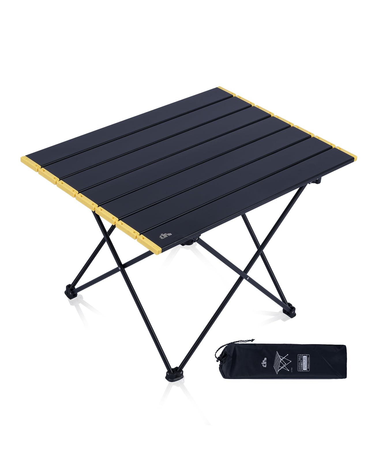 iClimb Ultralight Compact Camping Folding Table with Carry Bag (Black - L)