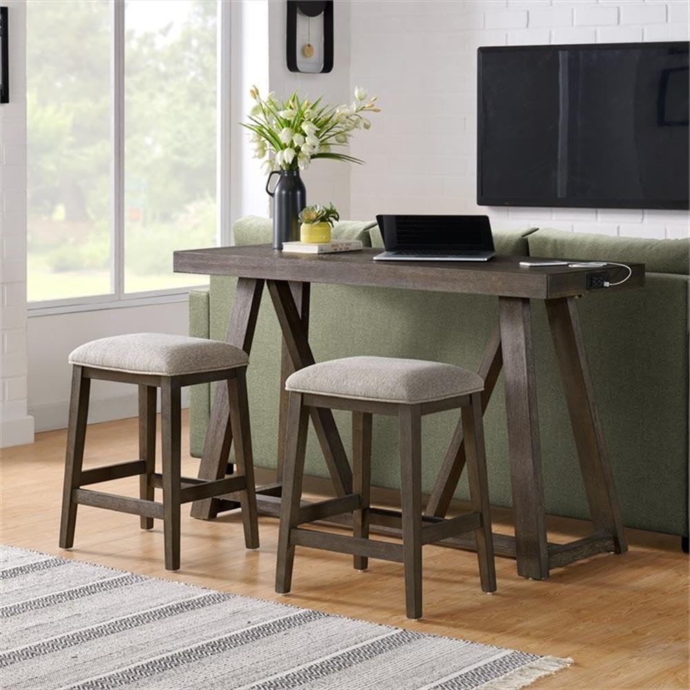 Intercon Hearst Backless Stool with 4 Legs and Cushion Seat, Reclaimed Chevron, Set of 2