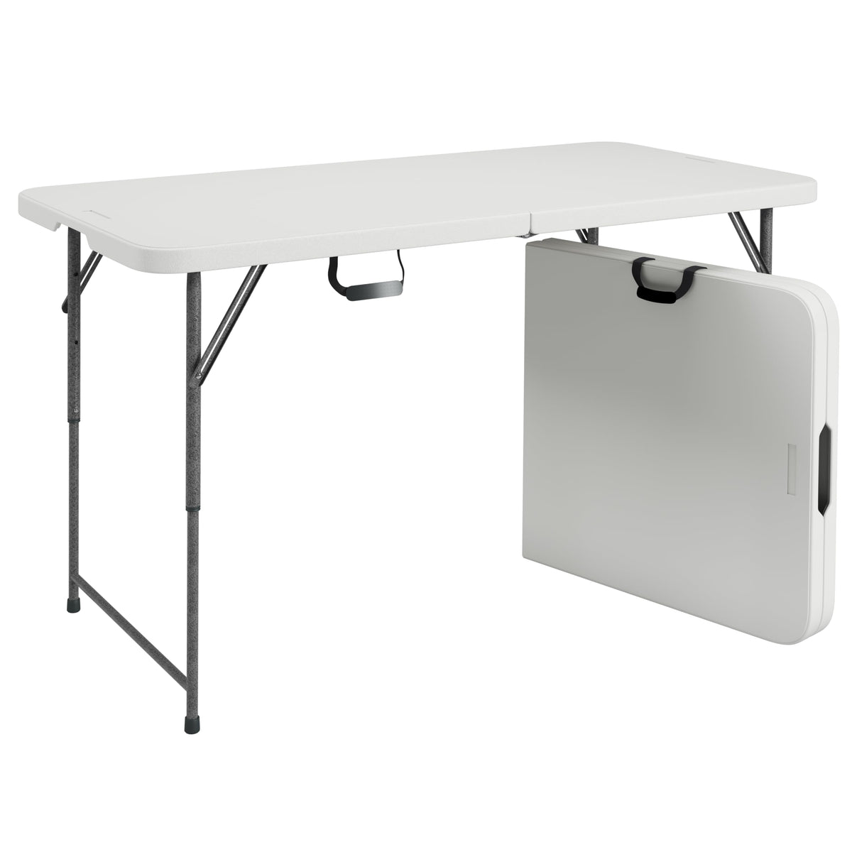 Techni Home Height Adjustable 4 Ft Granite White Folding Table – Premium 4 Foot Folding Table Ideal For Camping, Picnic, Party Or As Kids Table