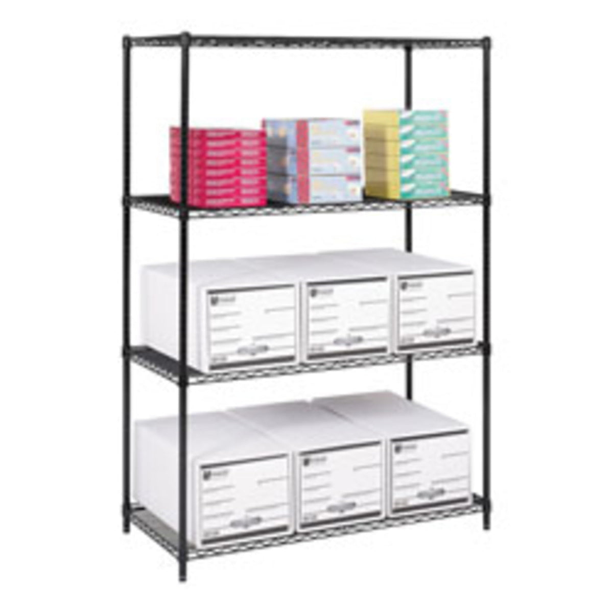 Safco Products 5294BL Industrial Wire Shelving Starter Unit, Organzie Home, Office, Classrooms, Garages & More 48&quot; W x 24&quot; D x 72&quot; H (Add-On Unit and Extra Shelf Pack Sold Separately), Black