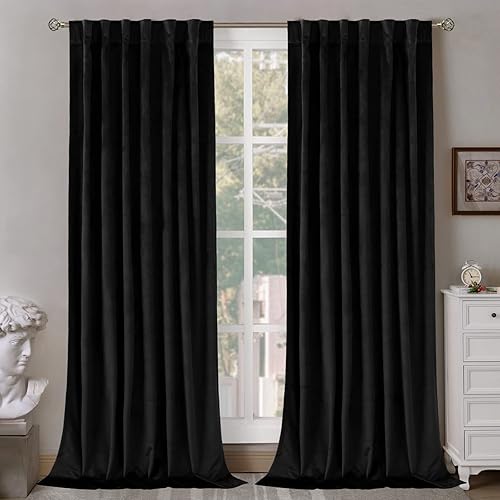 Bgment Black Velvet Curtains 90 Inches For Bedroom, Halloween Decor Curtains Thermal Insulated Blackout Curtains With Back Tab A