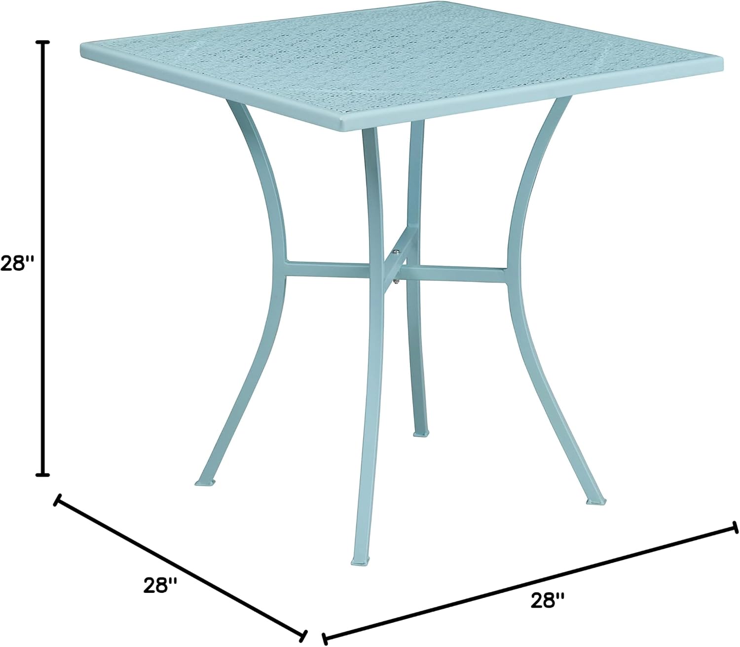 Commercial Grade 35.25 Round Sky Blue Indoor-Outdoor Steel Patio Table Set with 2 Square Back Chairs