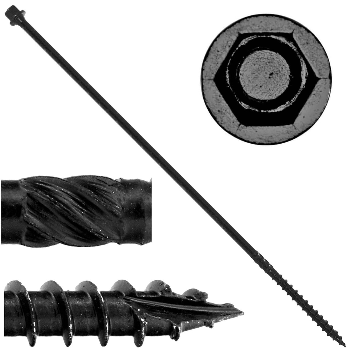 #14 X 14' Heavy Duty Black Timber/Log/Landscaping Wood Screws - Exterior Coated Heavy Duty Screws (50 Count - Heavy Duty Black