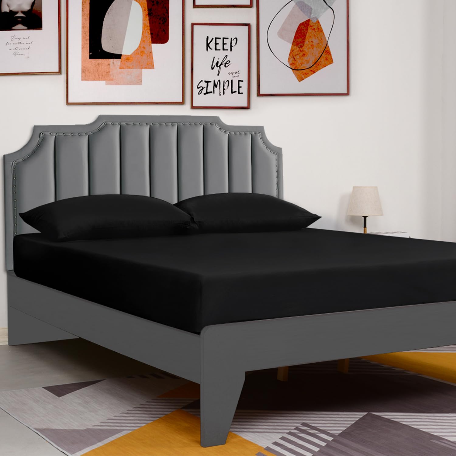 Lirex Fitted Sheet, Full Size 100% Egyptian Cotton 300 Thread Count Soft Breathable Fitted Sheet, 135X190Cm, Black