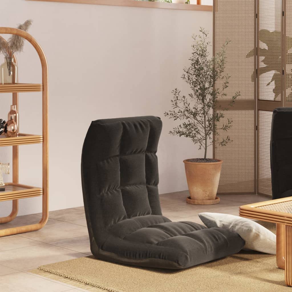 vidaXL Folding Floor Chair for Home Interiors - Portable and Adjustable - Black Fabric and Foam Filled Comfort - Foldable Space-Saving Design