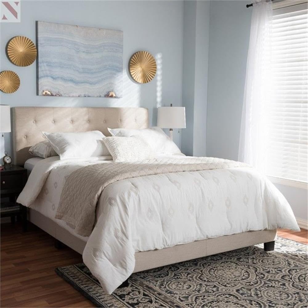 Baxton Studio Cassandra Modern And Contemporary Light Beige Fabric Upholstered King Size Bed Light Beige/Contemporary/Fabric Polyester 100%&quot;/Rubber Wood/Mdf/Particle Board/Foam