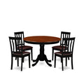 East West Furniture HLAN5-BCH-LC 5 Piece Dining Set Includes a Round Dining Table with Pedestal and 4 Faux Leather Kitchen Room Chairs, 42x42 Inch, Black & Cherry