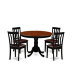 East West Furniture HLAN5-BCH-LC 5 Piece Dining Set Includes a Round Dining Table with Pedestal and 4 Faux Leather Kitchen Room Chairs, 42x42 Inch, Black & Cherry