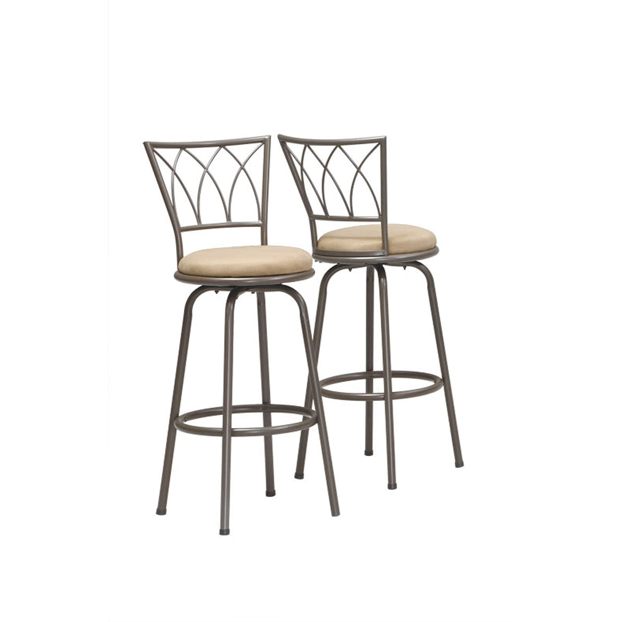Monarch Specialties 2393 Stool, Set of 2, Swivel, Bar Height, Metal, Fabric, Brown, Beige, Contemporary, Modern Barstool, 21.5' L x 21.5' W x 43' H
