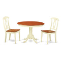 East West Furniture HLKE3-BMK-W 3 Piece Kitchen Table Set for Small Spaces Contains a Round Dining Room Table with Pedestal and 2 Solid Wood Seat Chairs, 42x42 Inch, Buttermilk & Cherry