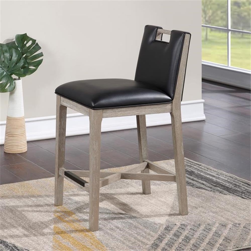 American Woodcrafters Jakarta Solid Wood with Black Bonded Leather Counter Stool