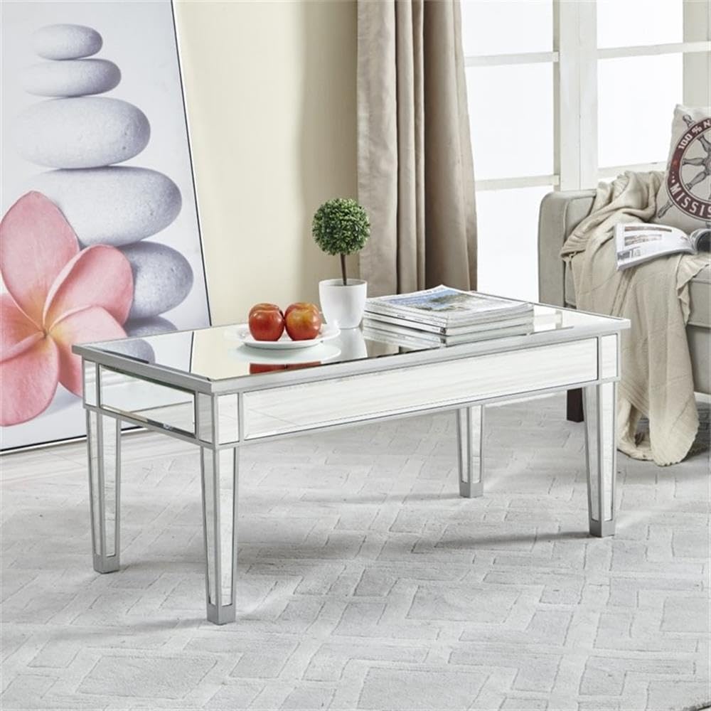 Elegant Decor Reflexion 40&quot; Modern Mirrored Coffee Table in Antique Silver