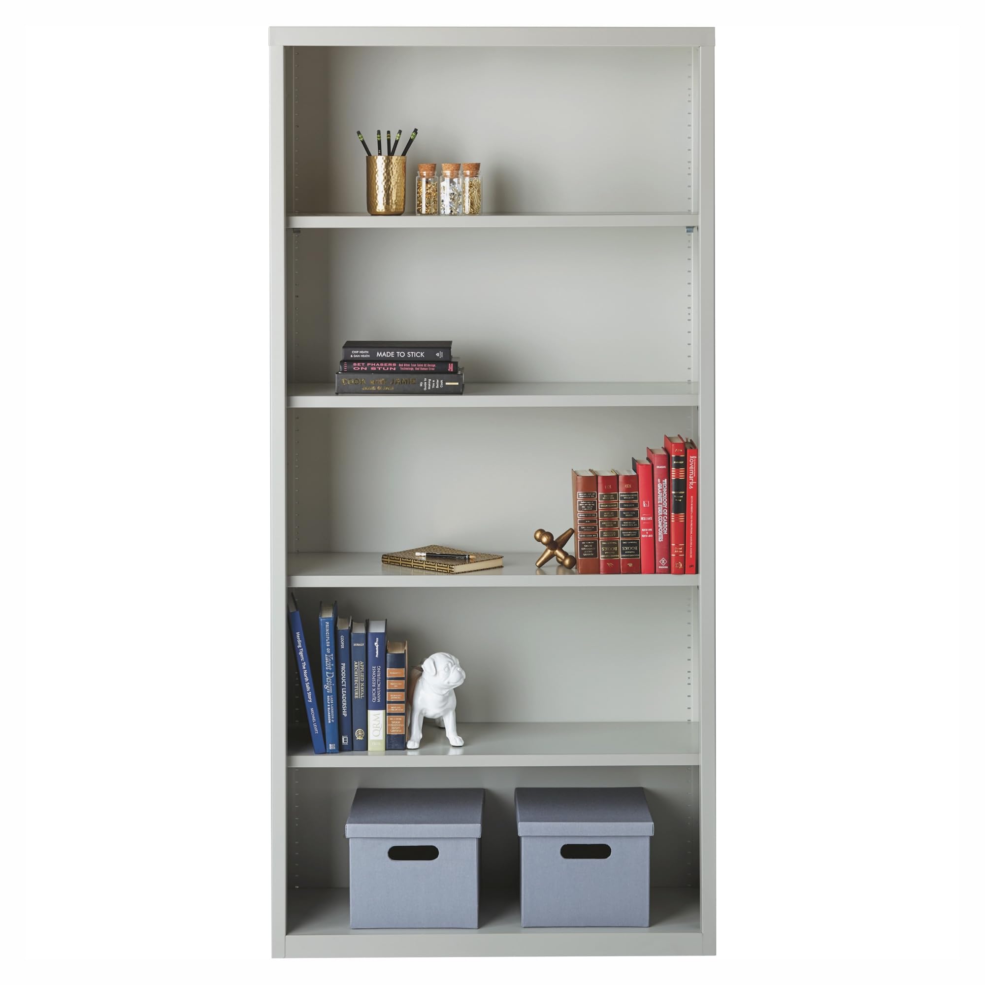 Lorell LLR41280 Fortress Series Steel Ligh Gray Book Case, 34.5&quot; x 13&quot; x 30&quot;