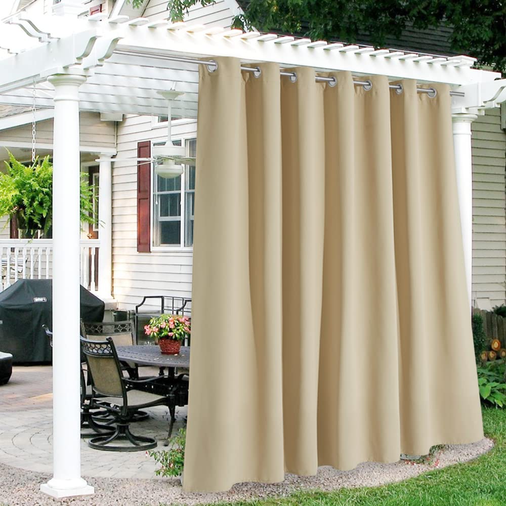 Ryb Home Outdoor Curtains For Patio Waterproof, Extra Long 120 Inches Blackout Drape For Exterior Activity Area/Pool Hut/Garage/