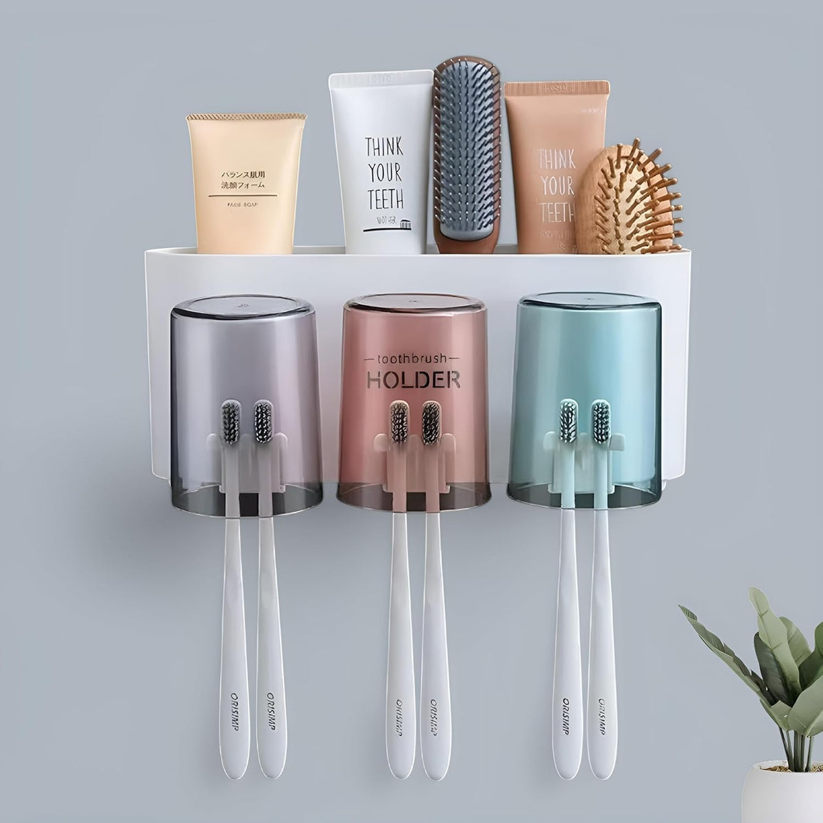 SR Toothbrush Holder with Adhesive, NoDrill MultiSlot Organizer for Bathroom  Holds Toothbrushes, Toothpaste, Razor & Cup | M
