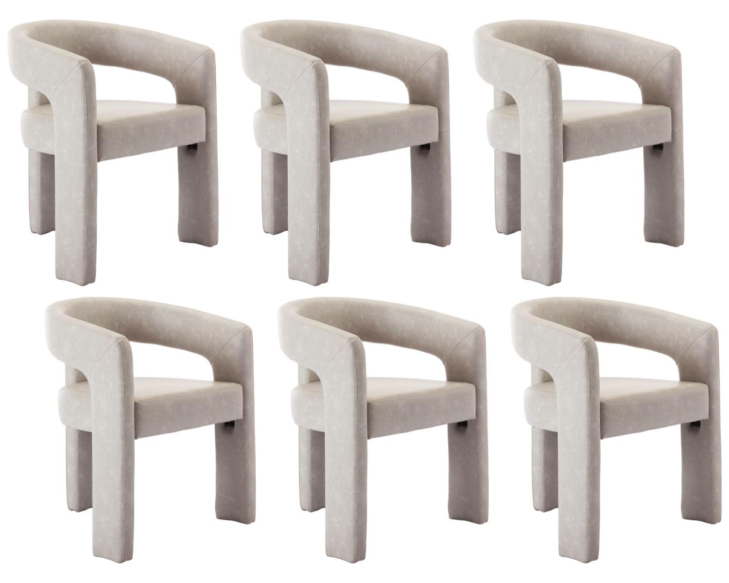 Rivova Modern Barrel Dining Chairs Set Of 6, Pu Leather Upholstered Accent Side Chair With Arms Comfy Makeup Vanity Chairs, Dini