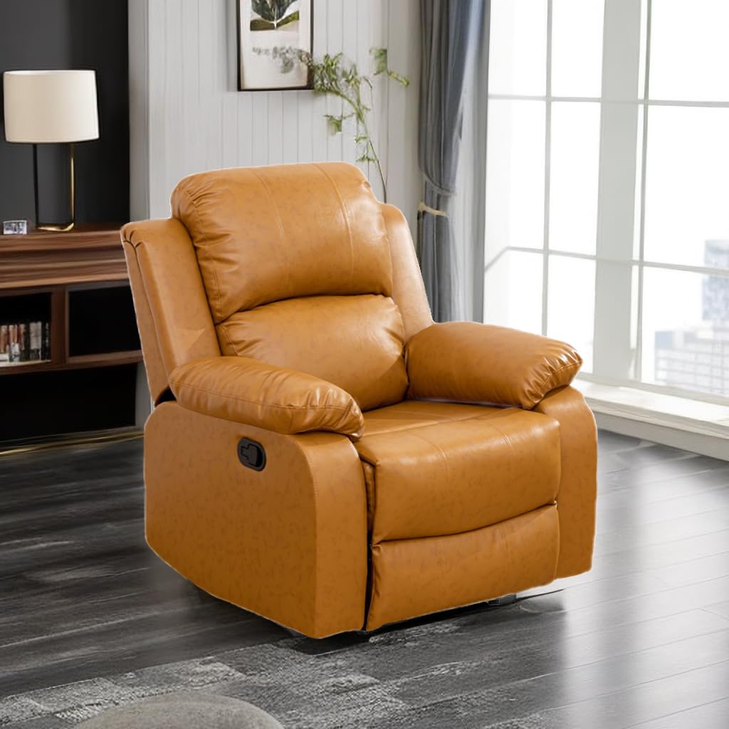 Caberryne Leather Recliner Chair for Living Room Furniture Set,Ginger Leather Reclining Chair for Small Space/Rv, Wall Hugger Re