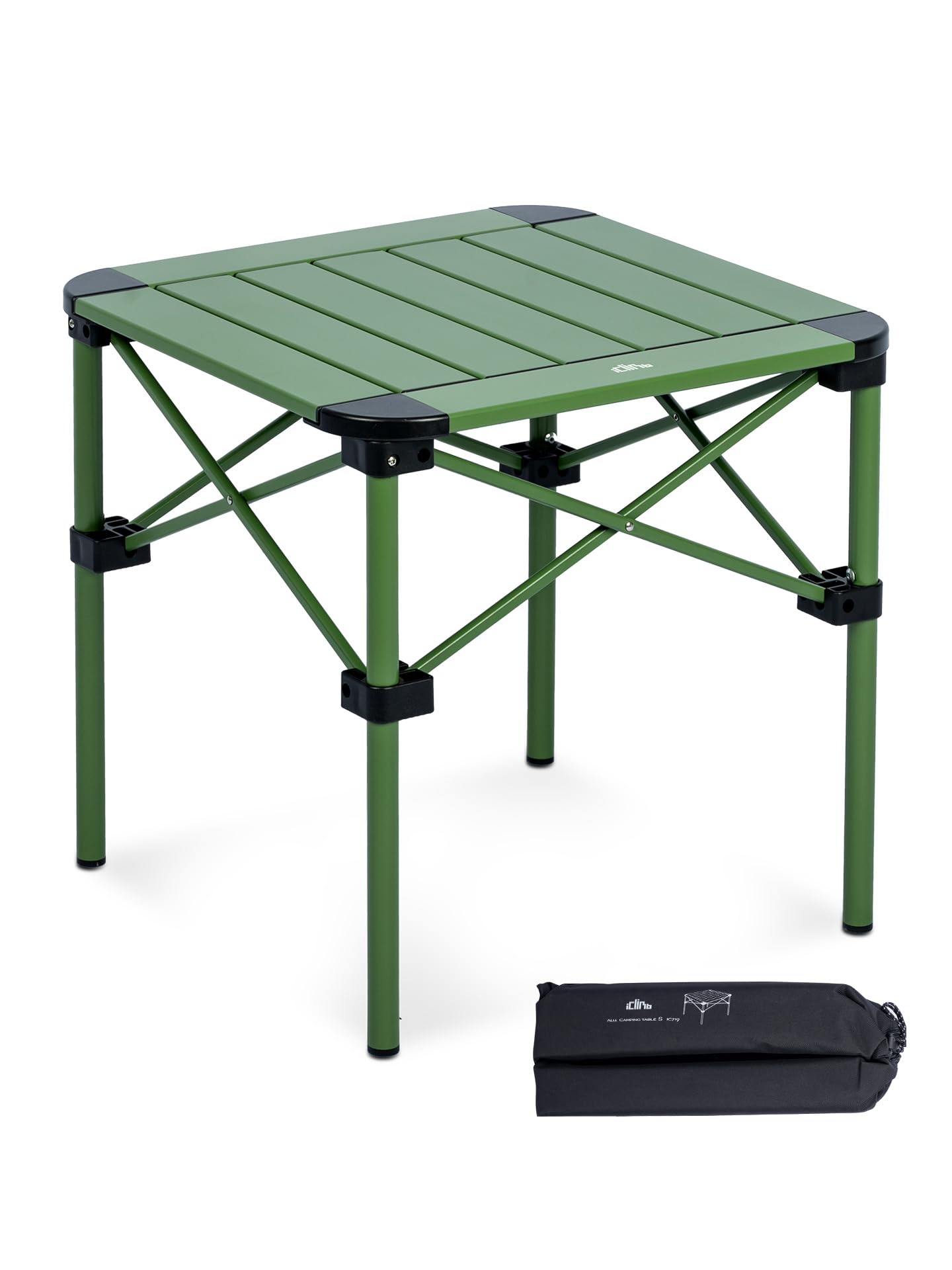 iClimb Lightweight Stable Alu. Folding Square Table Roll Up Top with Carry Bag for Camping Picnic Backyards BBQ Camp Kitchen (Gr
