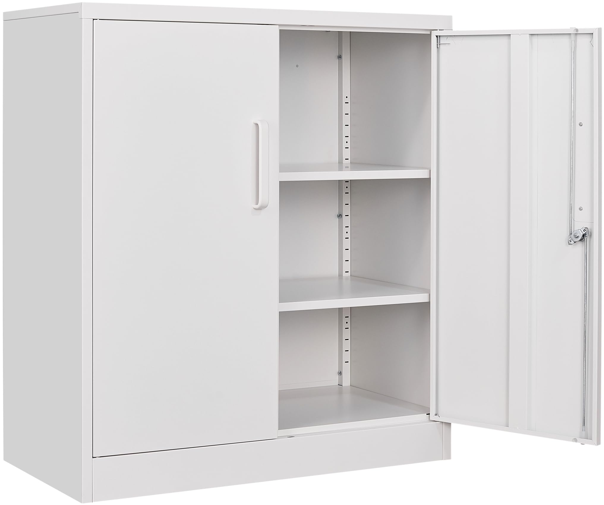 Sisesol White Metal Storage Cabinet With Doors And Shelves,Small Metal Cabinet With Lock,Short Garage Storage Cabinets,Locking Steel Cupboard For Home,Office,Kitchen,Garages
