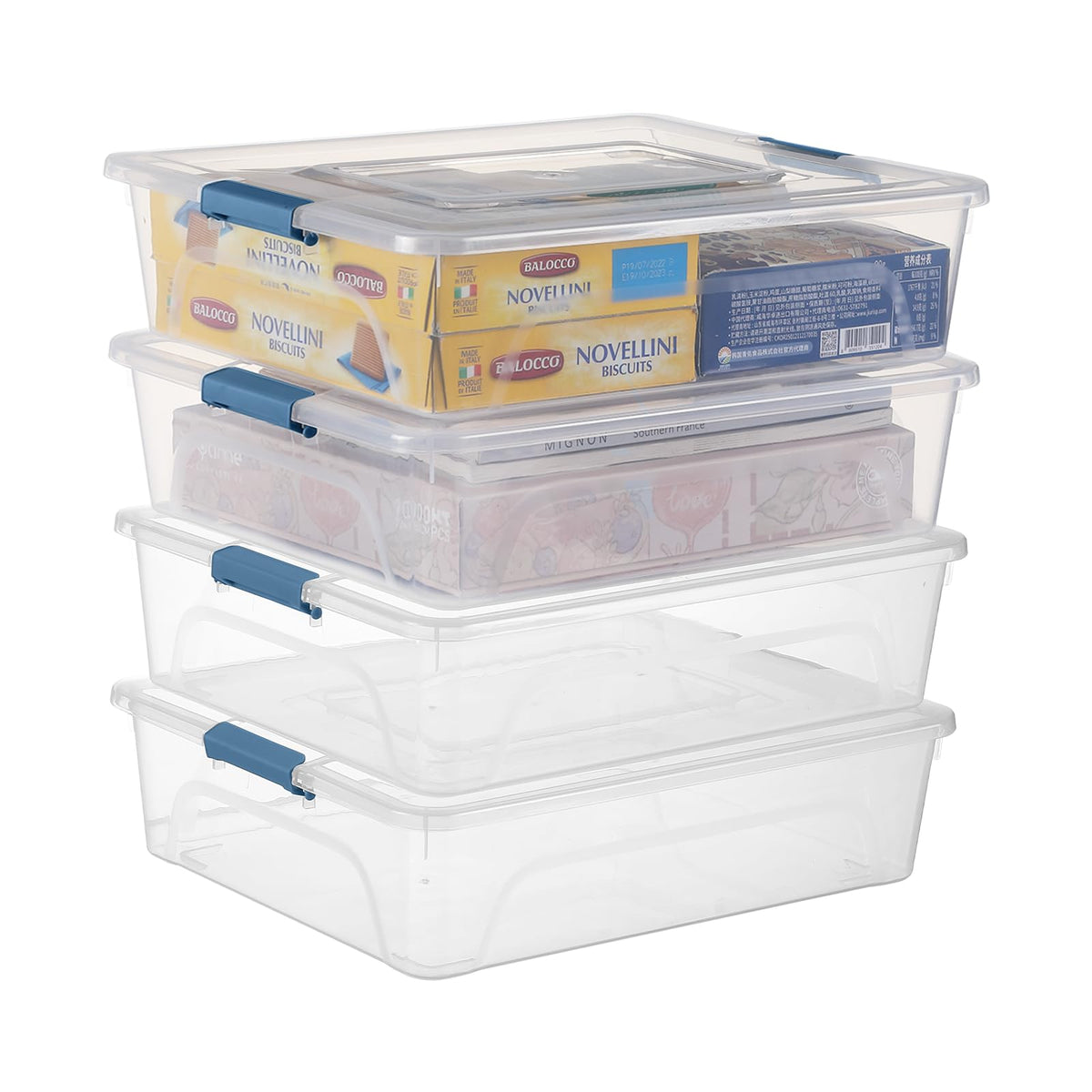 Naivees Plastic Storage Containers Clear Craft Storage Bins with Grey Handle,Organizer Box with Durable Lids Stackable Container