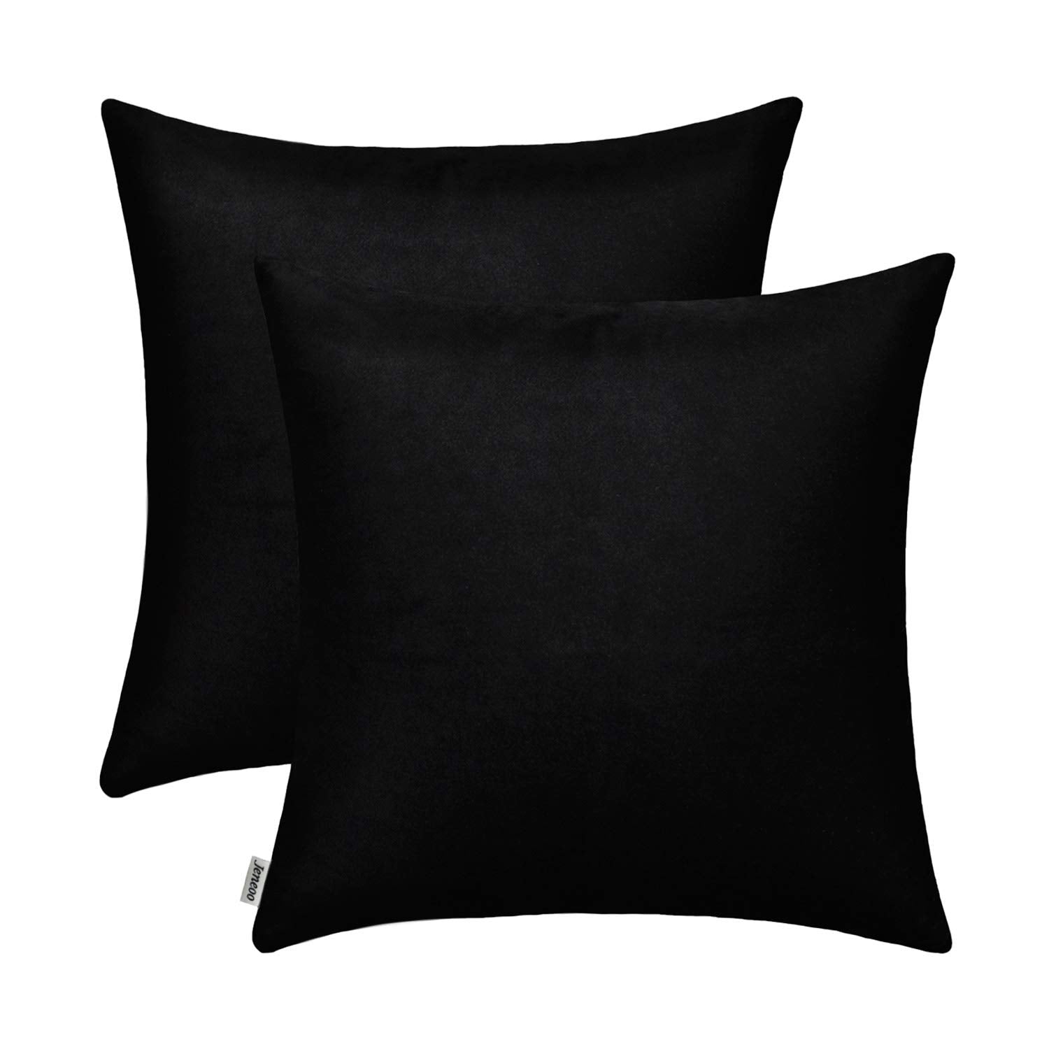 Jeneoo Comfy Soft Thick Velvet Throw Pillow Cases For Sofa Couch, Decorative Solid Square Cushion Covers For Bedroom Car (Black,