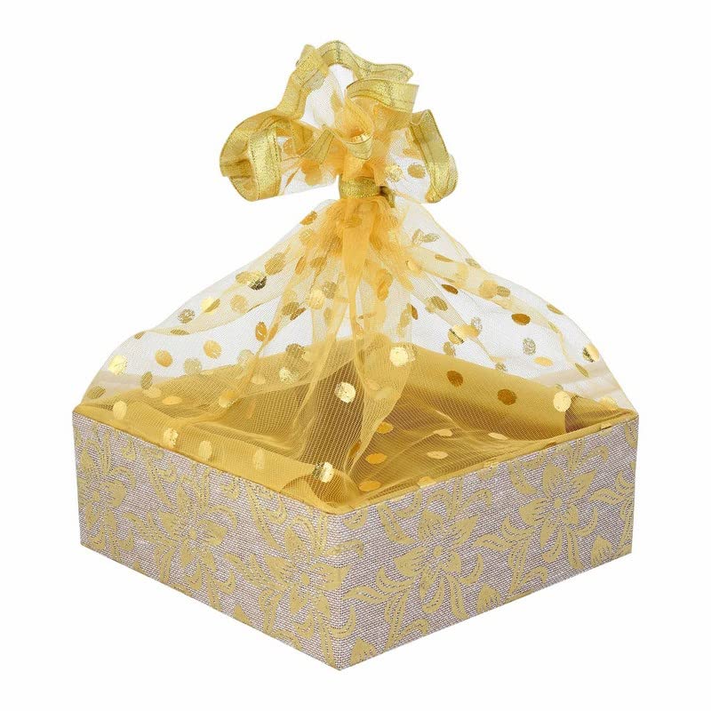 GROWNEX Golden Wooden Gift Basket | Rakhi Hamper for Brother & Sister | Wedding Shagun Godbharai Baby Shower Return Gift Basket