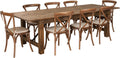 Flash Furniture HERCULES Series 9' x 40'' Antique Rustic Folding Farm Table Set with 8 Cross Back Chairs and Cushions