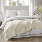 Madison Park Madison Park Luxe Quilted Throw Blanket - Damask Stitching Design, Cotton Filled Spread, Ultra Soft, Cozy Bedding For Living Room Couch, Sofa, Bed, 60X72', Scalloped Borders Cream