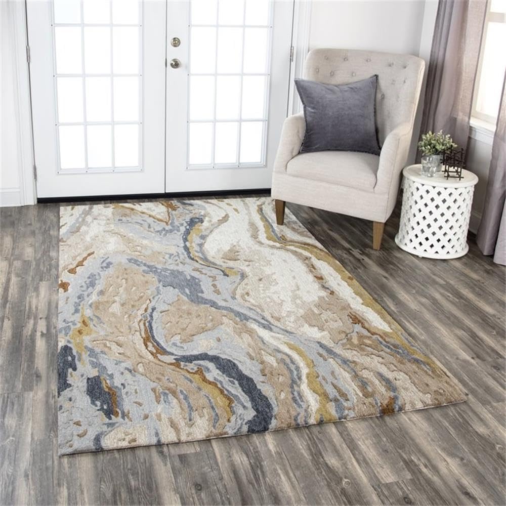Alora Decor Flare 5' X 8' Beige/Blue/Grey/Taupe/Gold Hand-Tufted Area Rug
