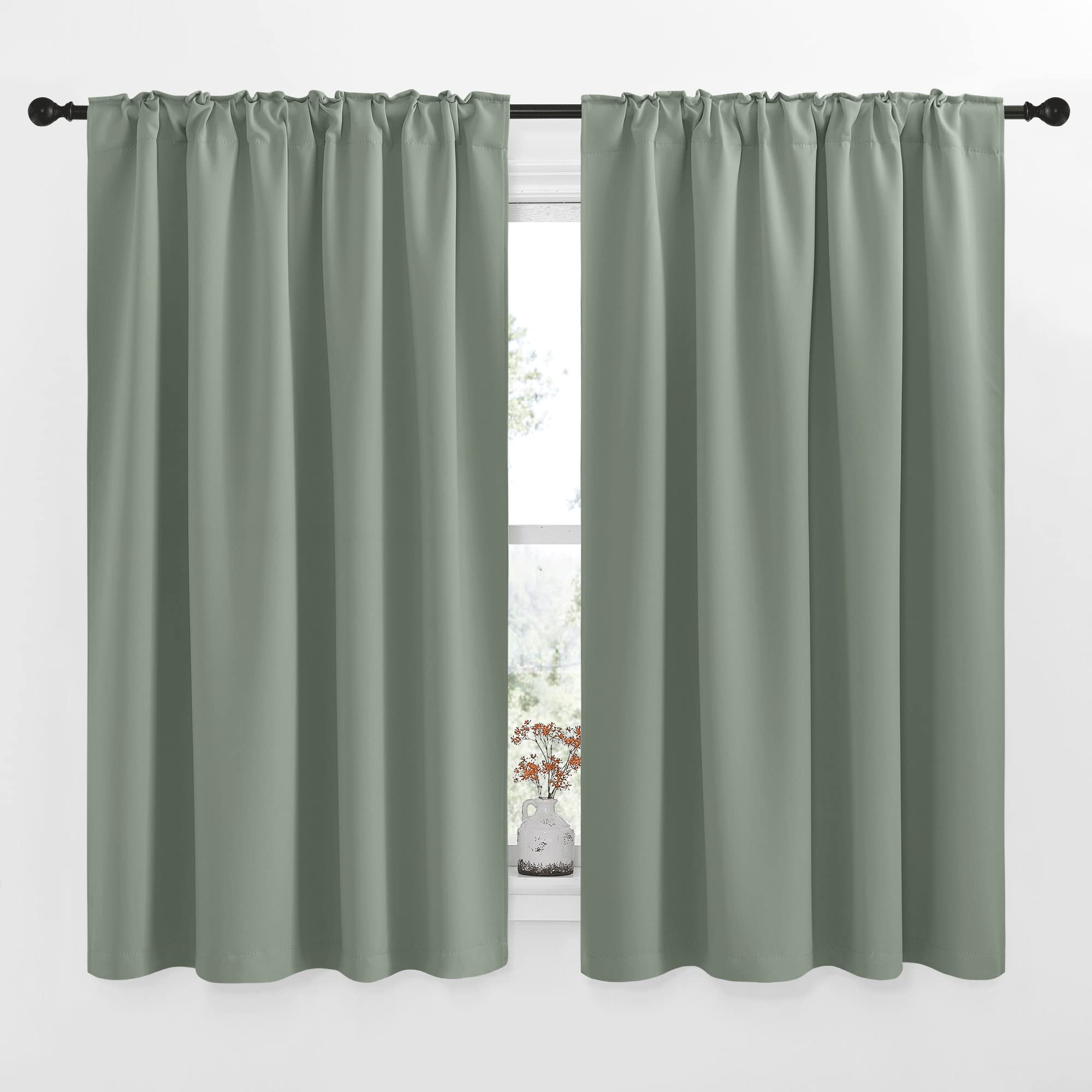 Nicetown Window Treatment Curtains Room Darkening Drapes - (Greyish Green Color) 52 Width X 63 Drop Each Panel, 2 Panels Set, Curtains And Draperies For Kitchen