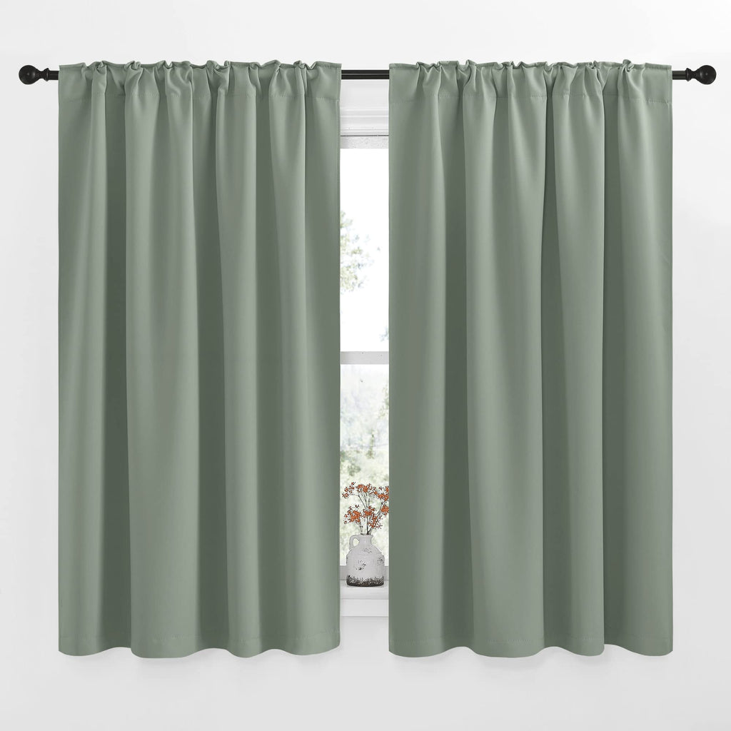 Nicetown Insulated Room Darkening Curtain Panels - (Greyish Green Color) W52 X L54, 2 Pieces, Room Darkening Window Treatment Drape Panel